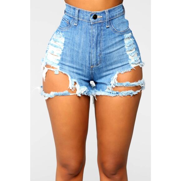 New XS Fashion Nova 1 Blue Distressed High Rise Denim Jean Shorts Booty - Picture 1 of 4